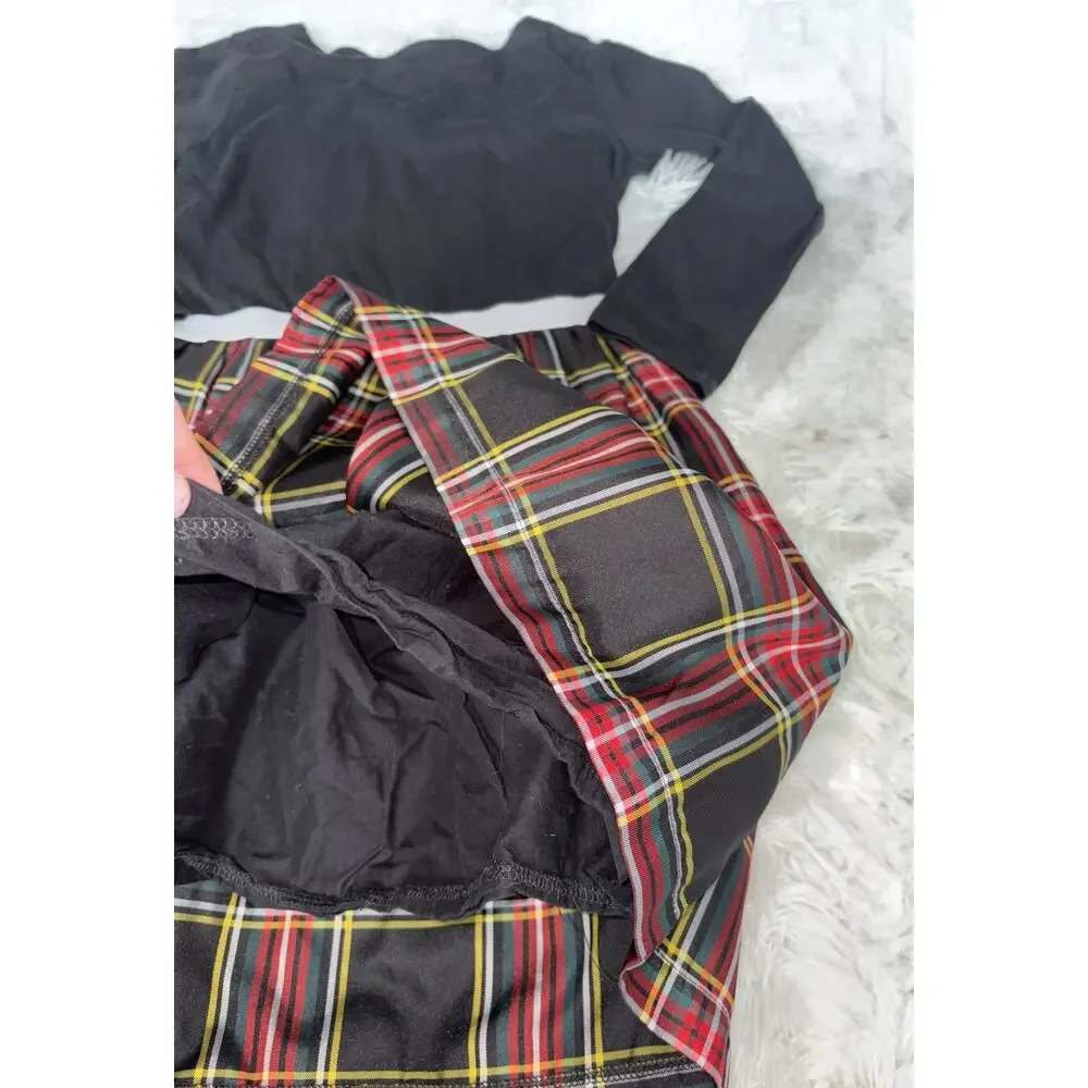 Crewcuts Girls 8 Black Holiday Plaid Skirt Design Party Dress. Beaut, Exc. Cond